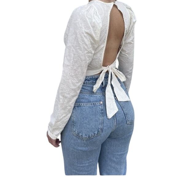 Free People Women's long sleeve crop top cinch front Ivory Size XS Boho Chic - Picture 2 of 12